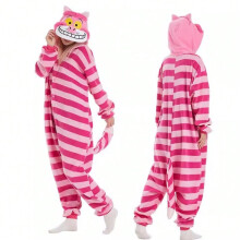 (cheshire cat, Children's size 125#) Pokemon Meowth Cartoon One-Piece Pajamas Couples Polar Fleece Home Clothes Autumn