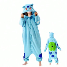 (Bulbasaur, XL) Pokemon Meowth Cartoon One-Piece Pajamas Couples Polar Fleece Home Clothes Autumn