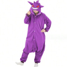 (Gengar, M) Pokemon Meowth Cartoon One-Piece Pajamas Couples Polar Fleece Home Clothes Autumn