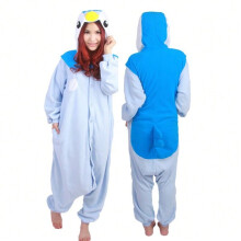 (Light Blue Penguin, Children's size 105#) Pokemon Meowth Cartoon One-Piece Pajamas Couples Polar Fleece Home Clothes Autumn