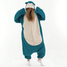(Snorlax-Original Blue, Children's size 115#) Pokemon Meowth Cartoon One-Piece Pajamas Couples Polar Fleece Home Clothes Autumn