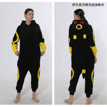 (Yellow circle moon eevee, Children's size 115#) Pokemon Meowth Cartoon One-Piece Pajamas Couples Polar Fleece Home Clothes Autumn
