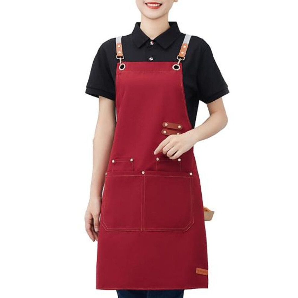 (wine red) Waterproof Apron For Men Women Anti-grease Stainproof Cooking Apron For Chef
