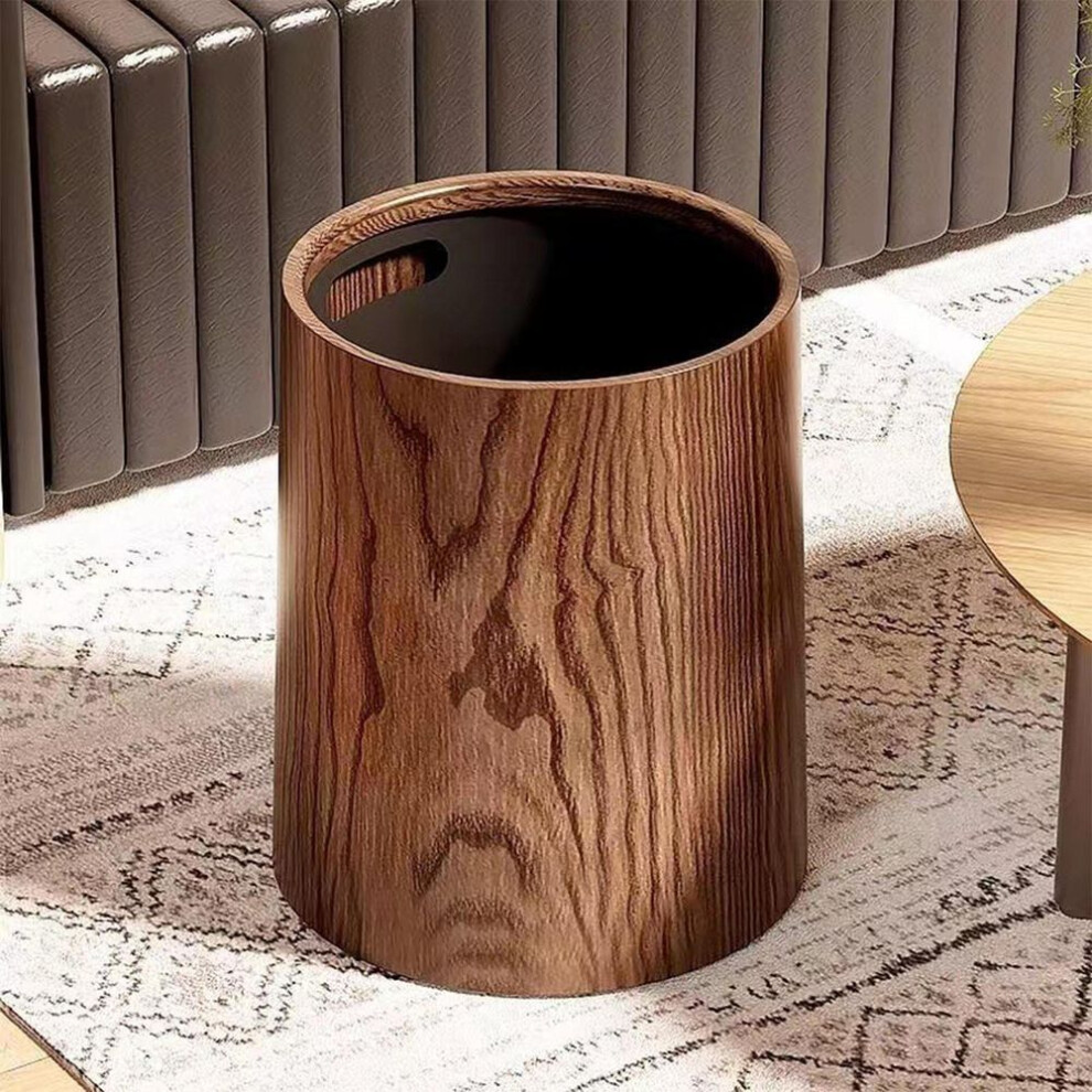 (12L) Wood Grain Trash Can Garbage Bin Large Capacity Fashion Waste Basket Toilet Paper For Bedroom
