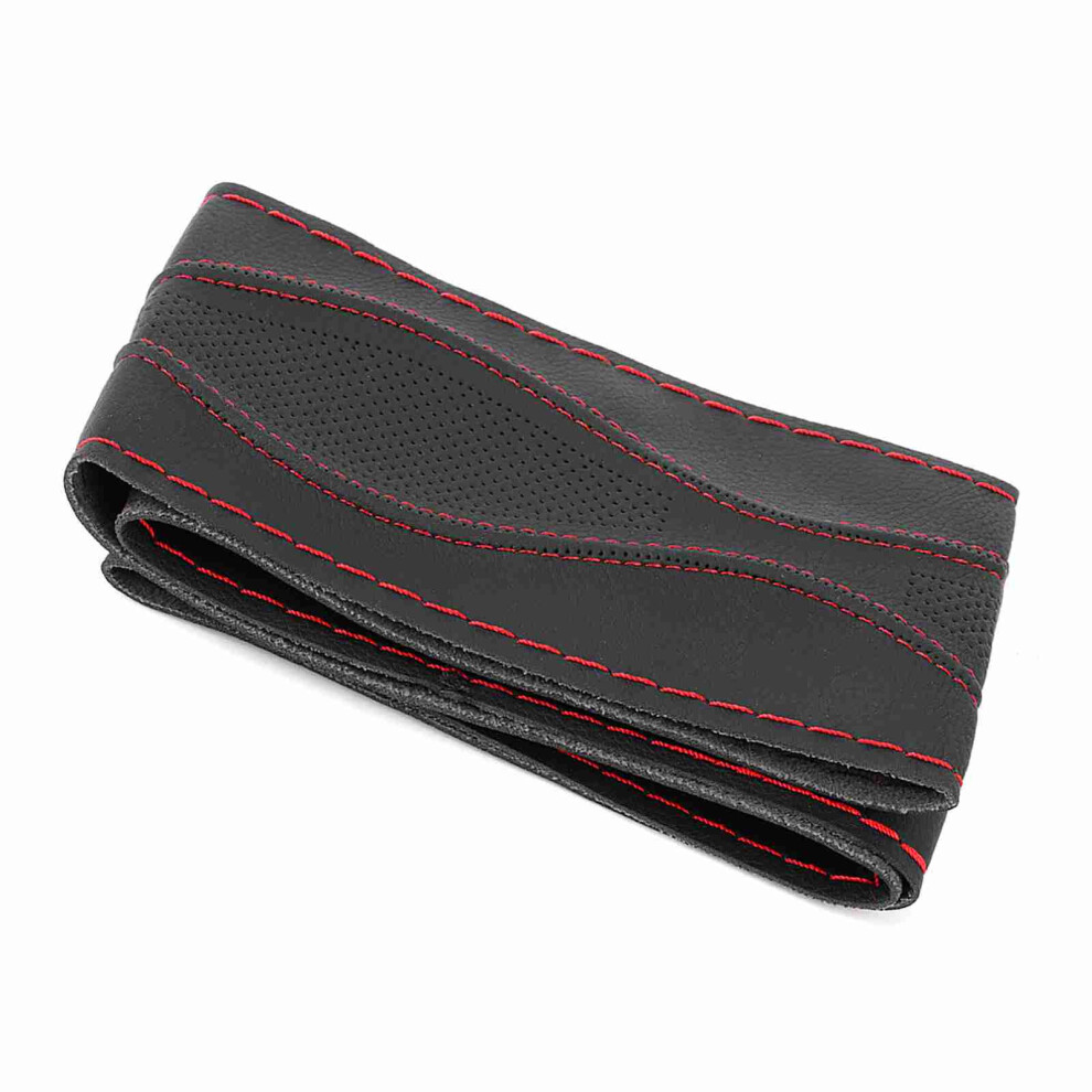 Luxury Leather Steering Wheel Wrap 38Cm/15In For Stylish Car Interior Red 9451329858826