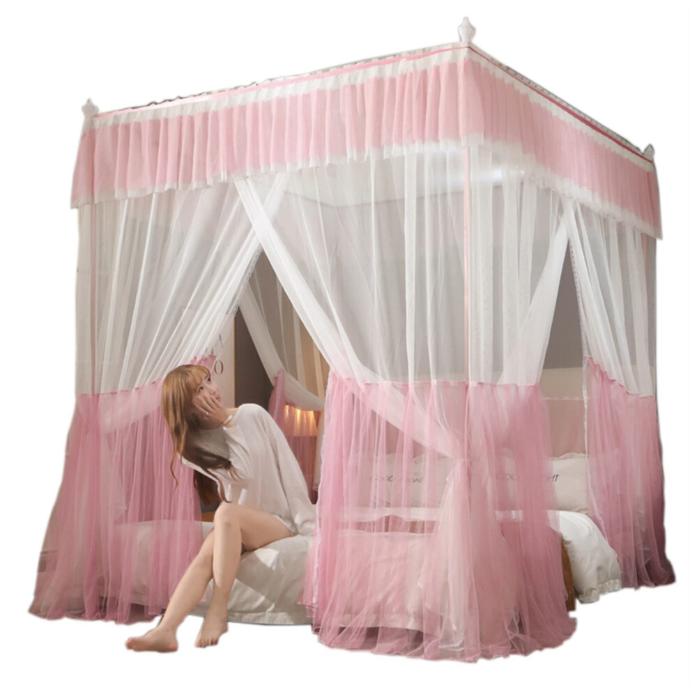 Day Blanket, Mosquito Net, Bed Canopy With Metal Rod, 360 Wrapped Doublelayered Net Mosquito Net, Decorative For Girls' Bedroom 200X220x200cm Pink