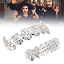 Halloween Hip Hop Teeth Set Accessory with Silicone Grooves & Tweezers