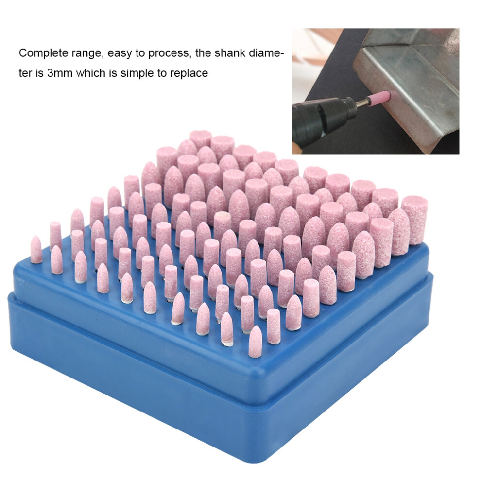 100Pcs Pink Alumina Grinding Heads 80 Grit, 3Mm Shank, Polishing Kit 5091329881444