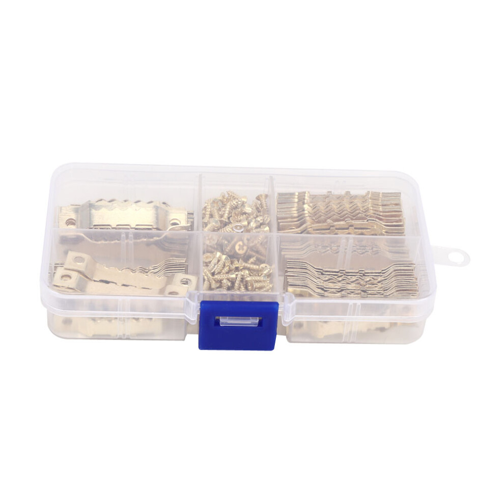 Wj-30021 100Pcs Gold Double Sided Sawtooth Photo Frame Hooks & 200Pcs Screws 7691329900824