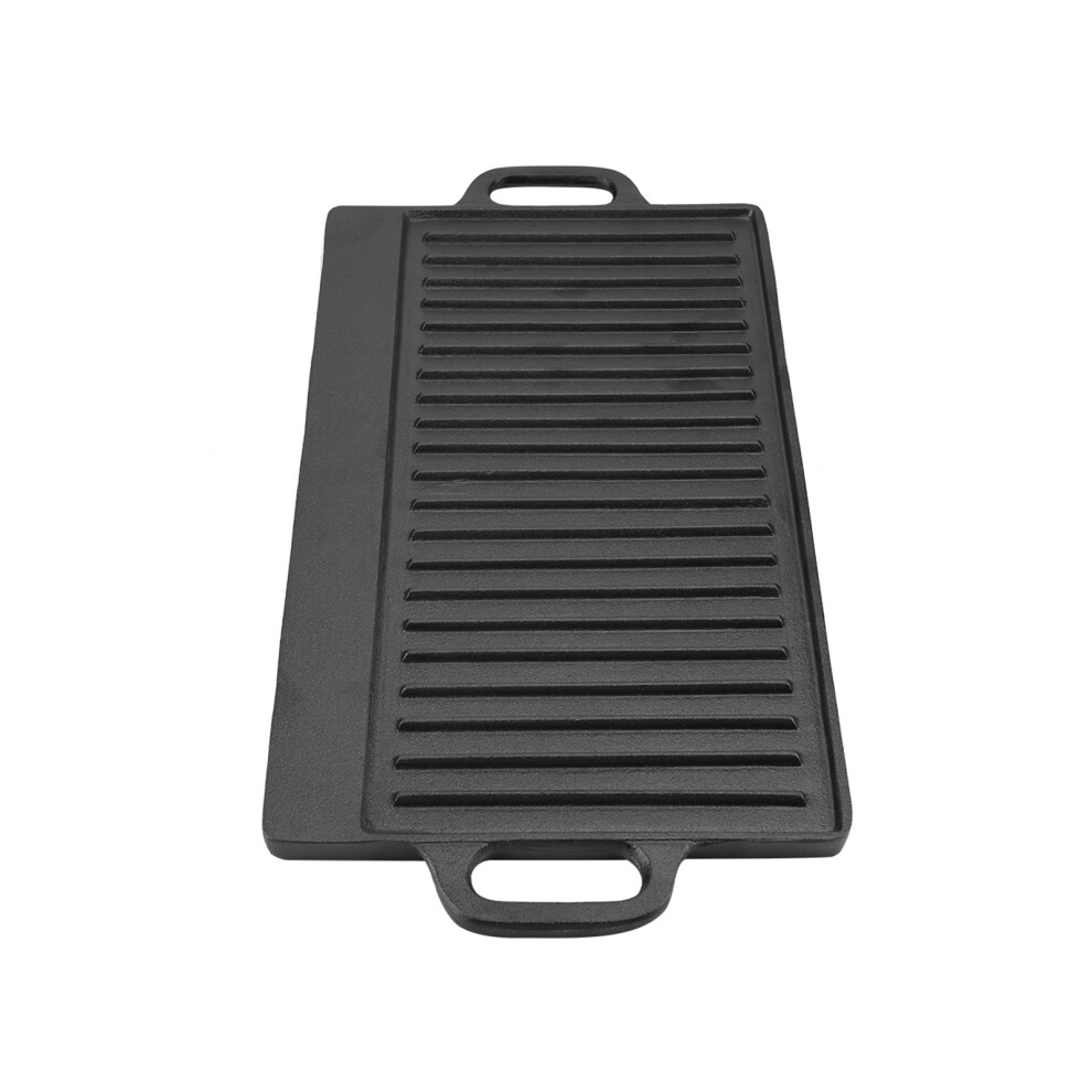 Double-Sided Cast Iron Grill Griddle Pan with Ridged & Flat Surfaces