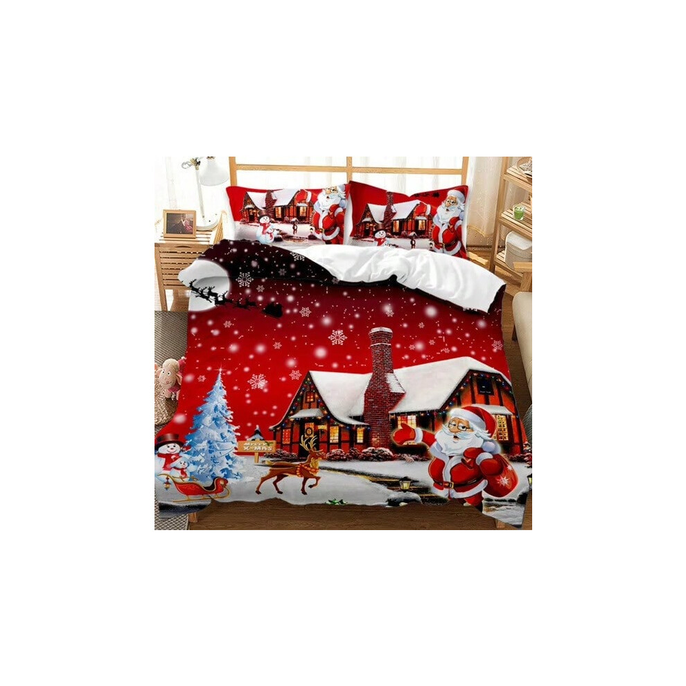 (23, 240*220) Santa Claus three-piece bed set digital print quilt cover sheet set-image-OPC-PJ6RJRK-NEW