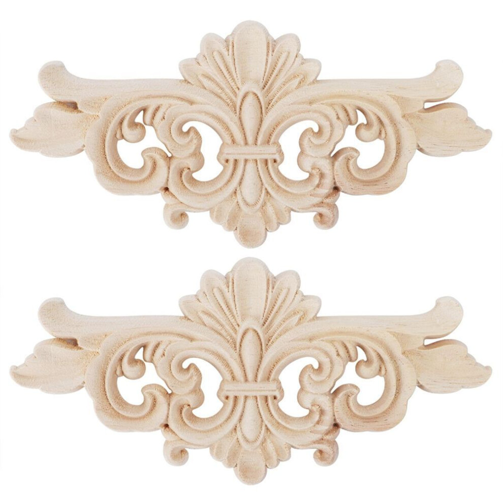 2pcs Flower Carved Long Onlay Applique Carving Decal Furniture Decoration (#1: 16*7.5cm)