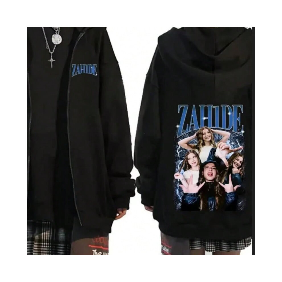 (Black2, XXXL) Zahide Merch Zipper Hoodie Men's and Women's Aesthetic Pullover Fashion Printed Hip Hop Zipper Sweatshirt Jacket Coat Fan Gift