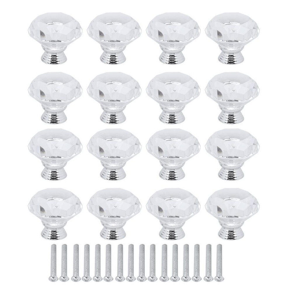 16pcs Crystal Glass Cabinet Knob Diamond Shape 40mm Drawer Cupboard Handle Pull