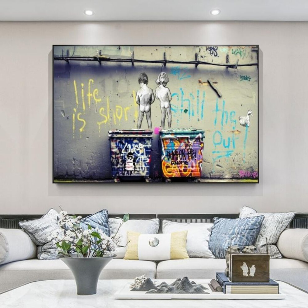 (as the picture, 30*60cm) Street Graffiti Art Banksy Life Is Short Chill The Duck Out Canvas Paintings Canvas Posters Street Art Pictures Home Decor