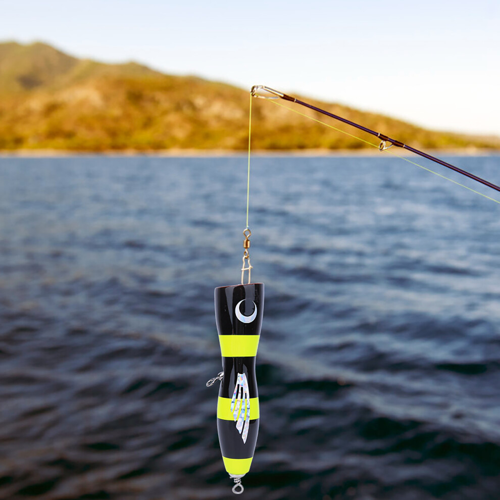 Large Wooden Popper Fish Lure 17cm Black Yellow Sea Tackle