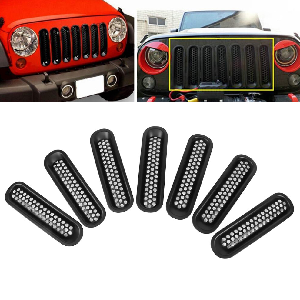 Jeep Wrangler 07-18 7Pcs Front Grilles Mesh Easy Install Abs Black 3071329959802