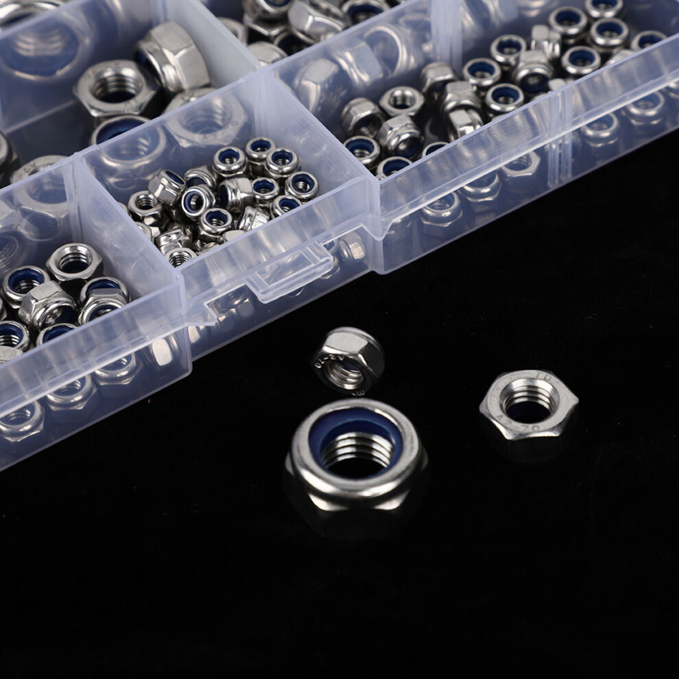 180Pcs 304 Stainless Steel Self Lock Nuts Kit M3-M12 Hex Fasteners 4991329960839