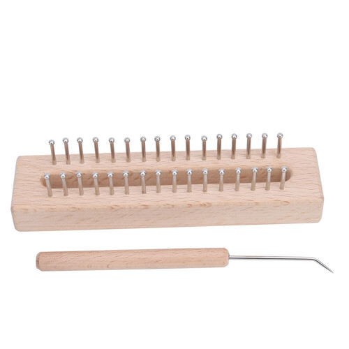 Kids Wooden Weaving Loom Rectangular Hand Knitting Machine with Crochet Hook