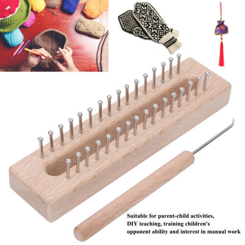 Kids Wooden Weaving Loom Rectangular Hand Knitting Machine with Crochet Hook 2
