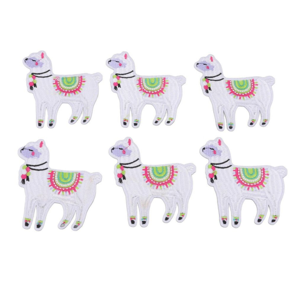 6 Pcs Iron On Patches Cartoon Alpaca Shape Diy Cotton Embroidery Clothes Patches Badge Patches