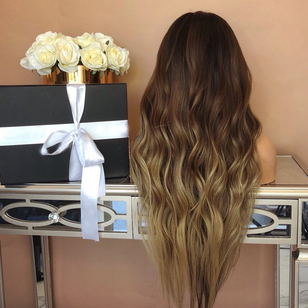 Unisex Black,Brown Heat Resistant Black To Brown Gradient Synthetic Wig Curly Wavy