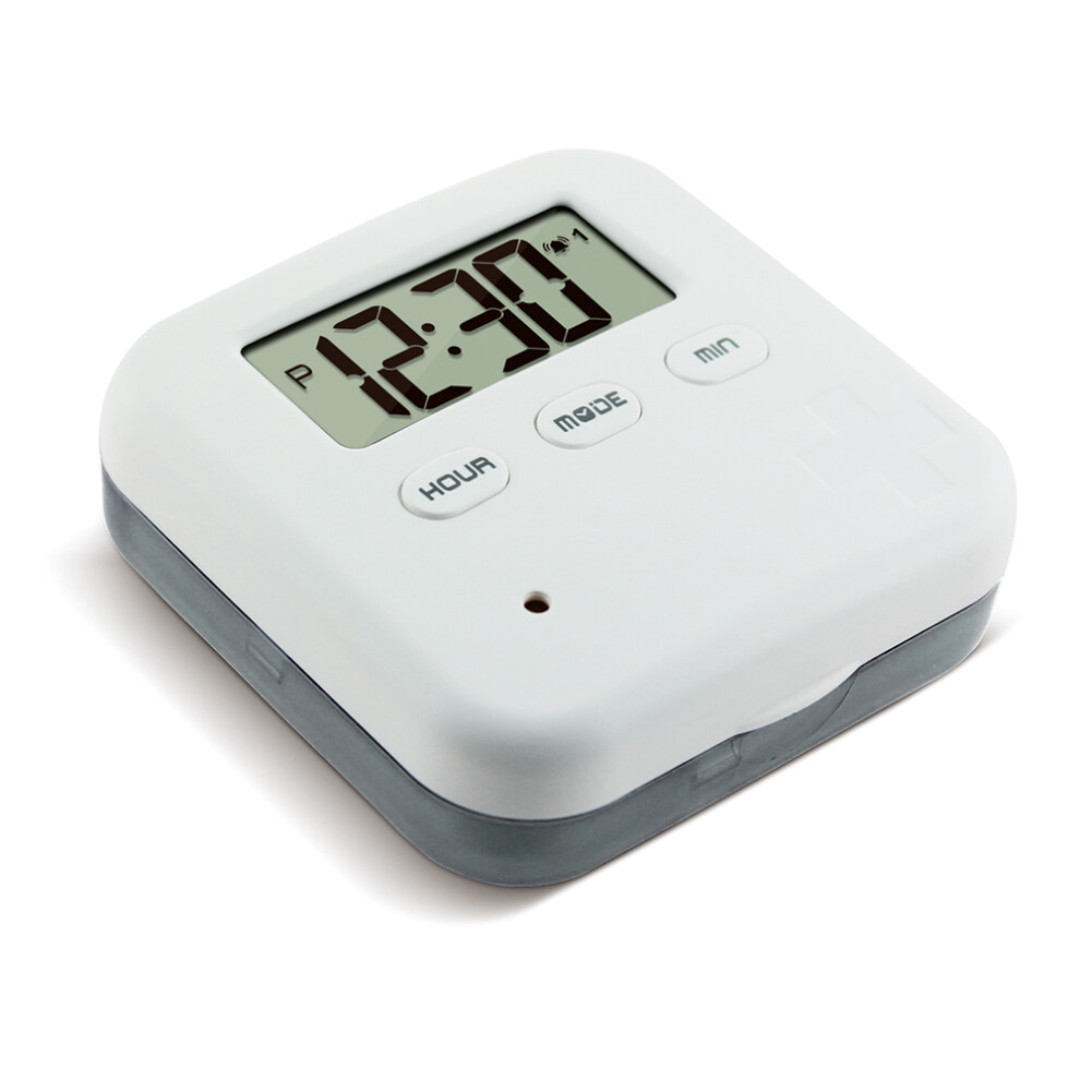 Dust-Proof 4-Compartment Electronic Pill Organizer with Alarm, Grey, 7.2cm