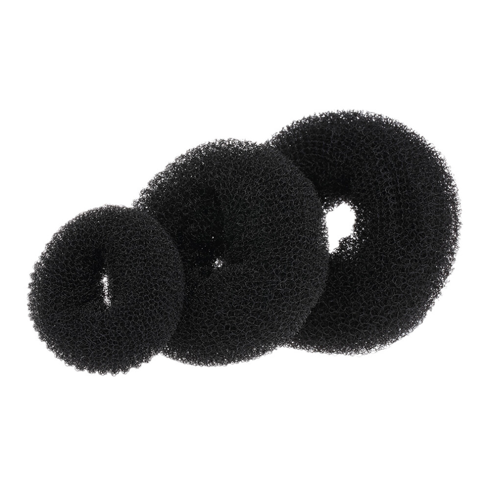 Women's 3PC Nylon Magic Donut Bun Maker Hair Rings S/M/L, Black-image-OPC-PJ6S8GZ-NEW