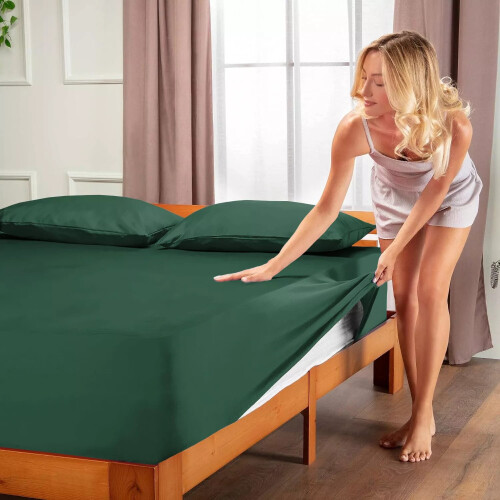 (Single:  91X191 cm., Emerald) Pack of 2 Fitted Sheets 25CM Extra Deep Hotel Quality Fitted Bed Sheets