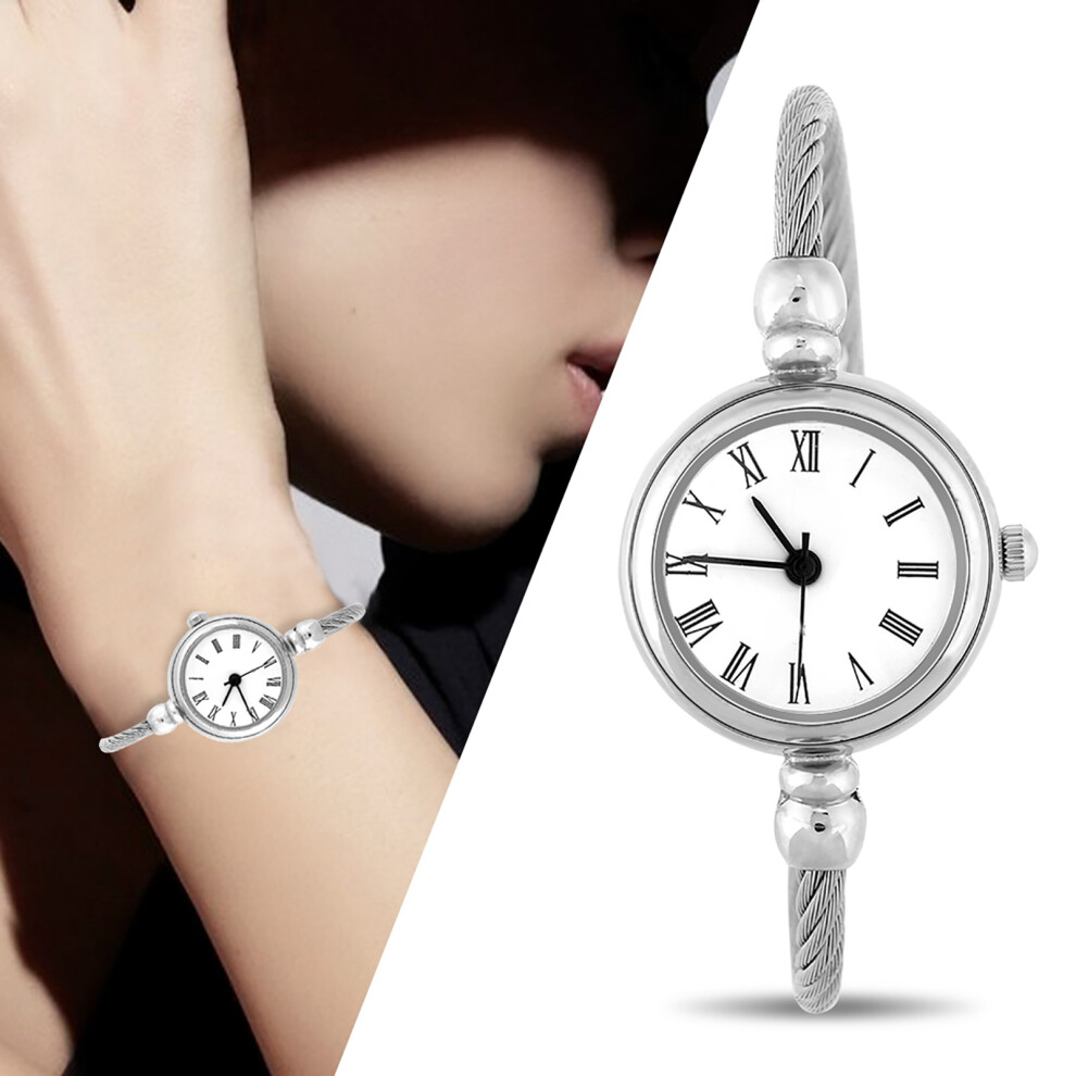 Unique Open Bracelet Quartz Watch With Roman Dial For Women White