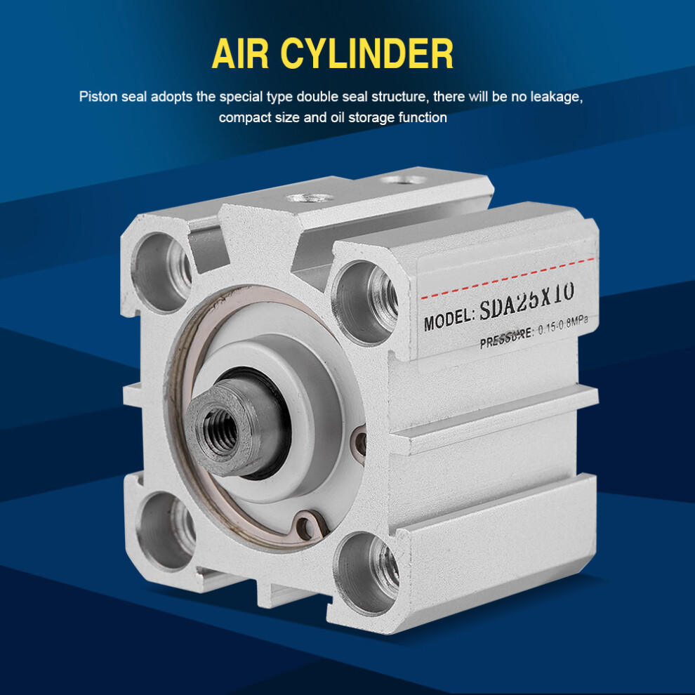 Aluminum Pneumatic Cylinder Sda25-10 25Mm Bore 10Mm Stroke Double Acting 8781330016375