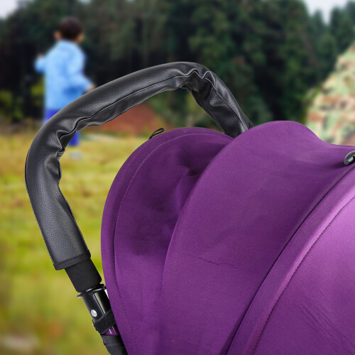 Black PU Leather Stroller Bar Cover - Anti-Bacterial & Durable 2
