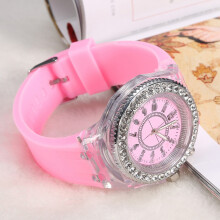 Girls LED Back Light Quartz Watch with Pink Silicone Strap, 4.5cm
