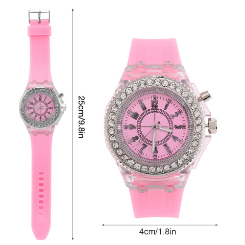 Girls LED Back Light Quartz Watch with Pink Silicone Strap, 4.5cm 2