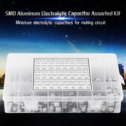 24 Values Assorted SMD Electrolytic Capacitors Kit 400pcs 1uF to 1000uF