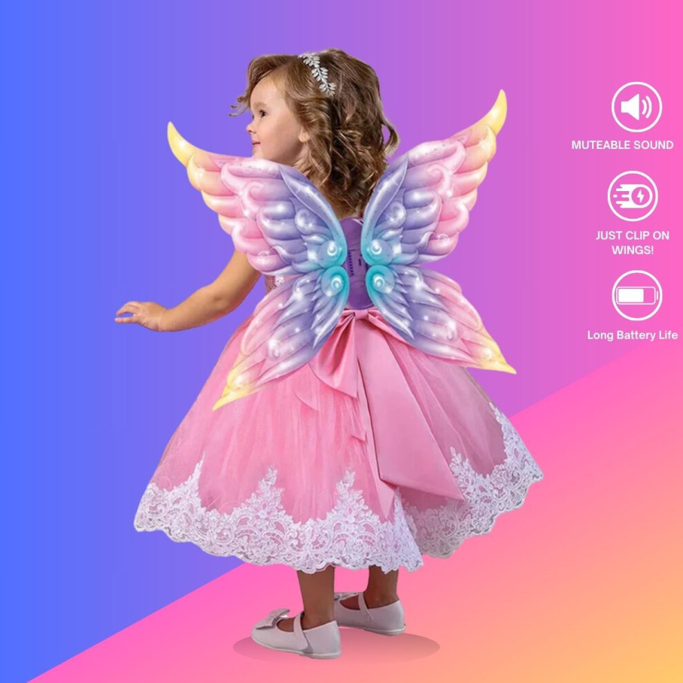 Flemye (Rainbow) Girls Princess Angel Fairy Dress Up Costume With Led Butterfly Wings [Uk Seller] – Light-Up Moving Wings With Music For Halloween