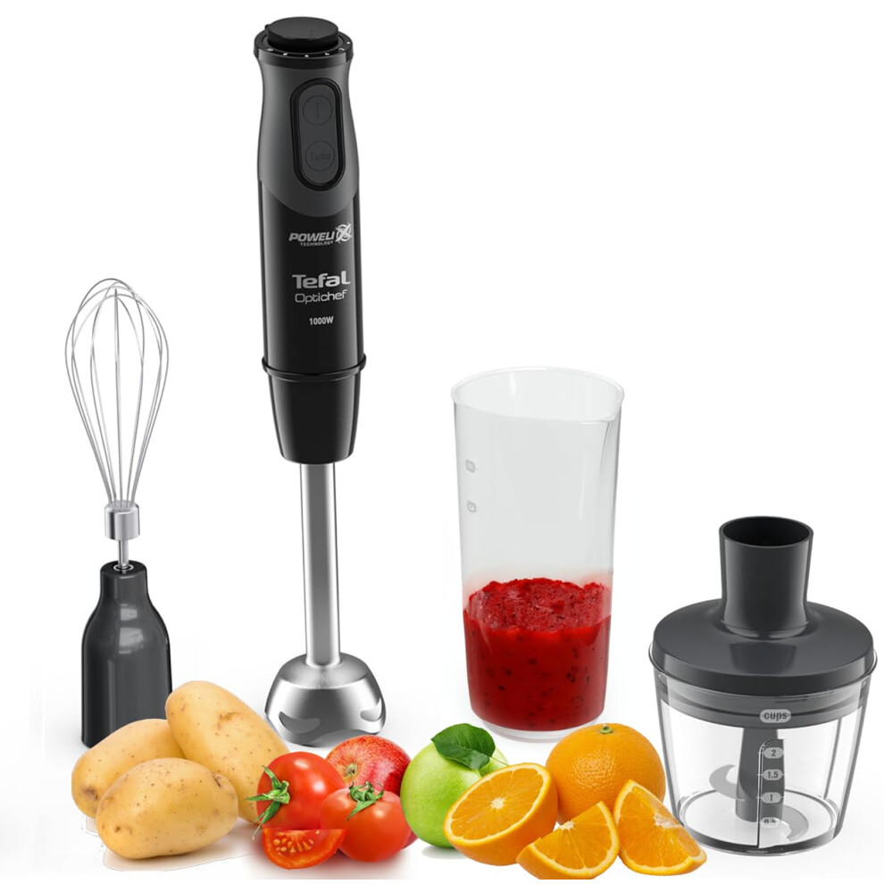 Tefal 3in1 Optichef Hand Stick Blender, 20 speeds and pulse, Powelix Blades Technology, 800ml beaker, 1000W, 500 ml Chopper, Food Processor,