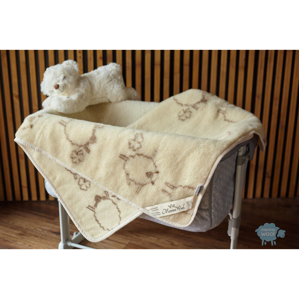 Merino Wool Bedding Baby Blanket, Cot Bed, Pram Blanket 140 X 100Cm, Natural, Lightweight