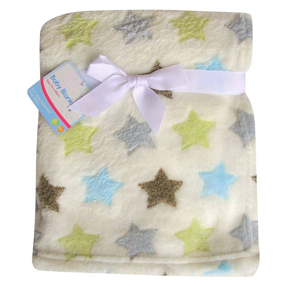 E&A Distribution Limited Baby Blanket Newborn Soft Fleece Baby Wrap 75X100 Cm Comforter Swaddle Blanket For Pram, Bed, Car Seat- Cream Stars Baby Girl And Boy Blanket