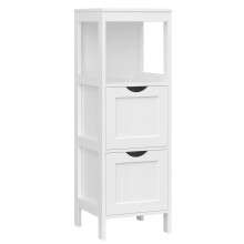 VASAGLE BBC42WT Corner Bedside Table Medicine Cabinet Storage for Bathroom Wooden 1 Open Compartment 2 Drawers Feet Country House Style White, MDF