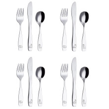 Exzact Children's Cutlery Stainless Steel 12pcs Set/Kids Cutlery - 4 x Forks, 4 x Safe Dinner Knives, 4 x Table Spoons - Engraved Design (Dinosaur x