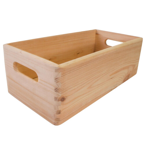 WooDeeDoo Wooden Oblong Storage Crate Box with Handles - 40x20x13cm ...