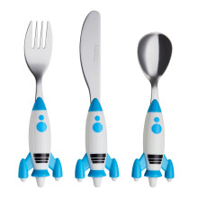 Exzact Childrens Cutlery 3pcs Set Stainless Steel/Kids Flatware - BPA Free, Dishwasher Safe - 24 Month+ (Spaceship)