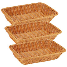 ZEONHAK 3 Pack 30 x 20 x 7cm Imitation Wicker Woven Bread Baskets, 11.8 x 8 x 2.75 Inch Brown Rectangular Poly Food Storage Baskets for Kitchen