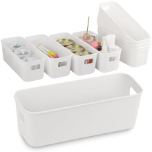 imatenn 8 pack Narrow Storage Box, Plastic Storage Baskets for Shelves, Slim Kitchen Cupboard Organiser Storage Boxes for Bathroom Cabinet, Drawers,
