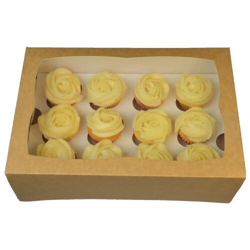 LARRYROO Kraft Brown Windowed MINI Cupcake Box | 12 Cavity | Mini Cup Cake Boxes & inserts (5)