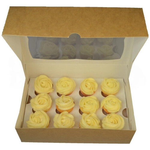 LARRYROO Kraft Brown Windowed MINI Cupcake Box | 12 Cavity | Mini Cup Cake Boxes & inserts (5) 2