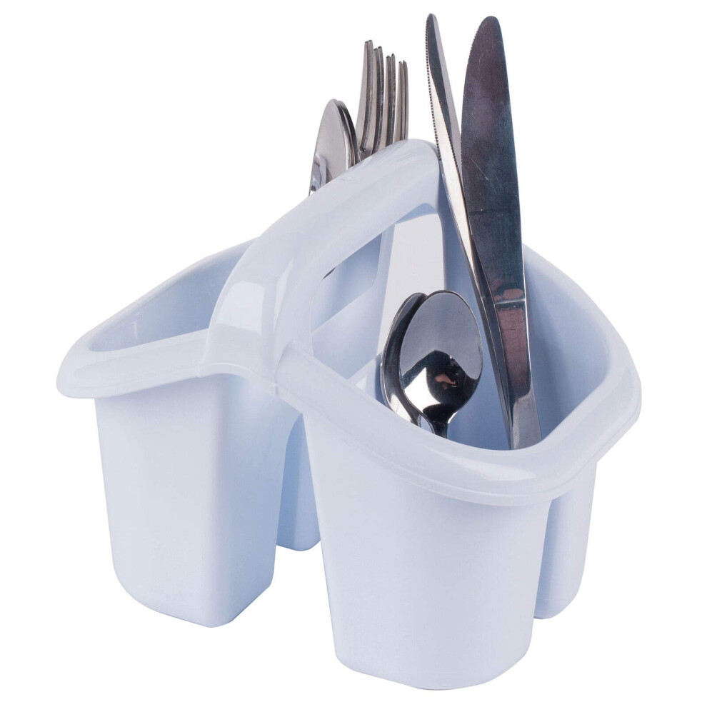 Beldray, Whit LA057457WHITEEU Four Cutlery Kids Desk Tidy, Pencil Pot, Storage Organiser, Plastic, 4 Compartment Drainer with Handle (White)