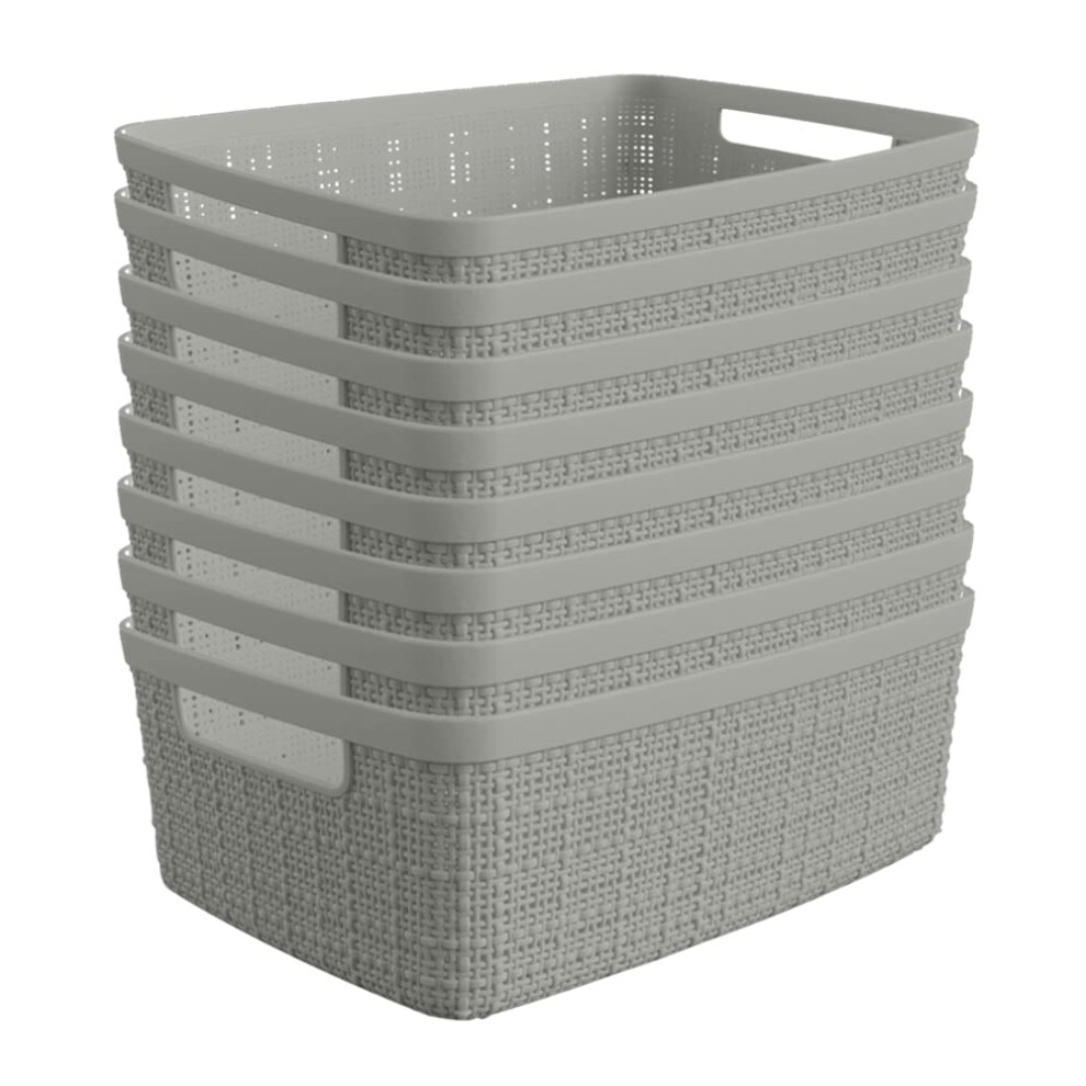 Curver Set of 8 Jute Small Decorative Plastic Organization and Storage Basket Perfect Bins for Home Office, Closet Shelves, Kitchen Pantry and All