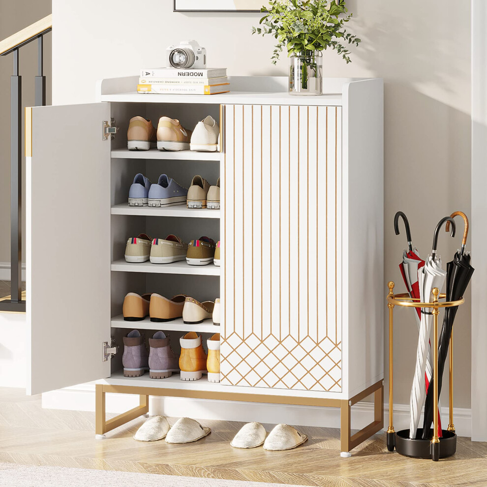 Tribesigns Shoe Cabinet with Doors, 5 Tiers Shoe Storage Cabinet for Entryway, 25 Pairs Wooden Cabinets, Modern Organizer Storage for Living Room,